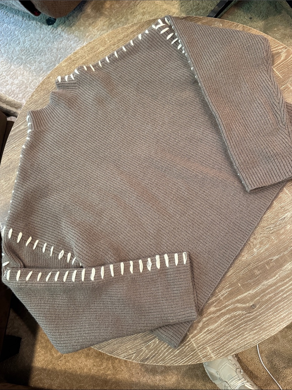 Commense Brown Crewneck Sweater with White Stitch Detail